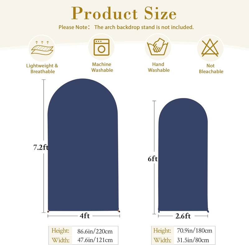 Suppromo Navy Blue Arch Cover 2 Set-7.2FT, 6FT Arch Backdrop Cover Spandex Fitted Wedding Arch Stand Covers for Bridal Shower Wedding Baby Shower Birthday Party Banquet Photo Background Decorations - Image 5